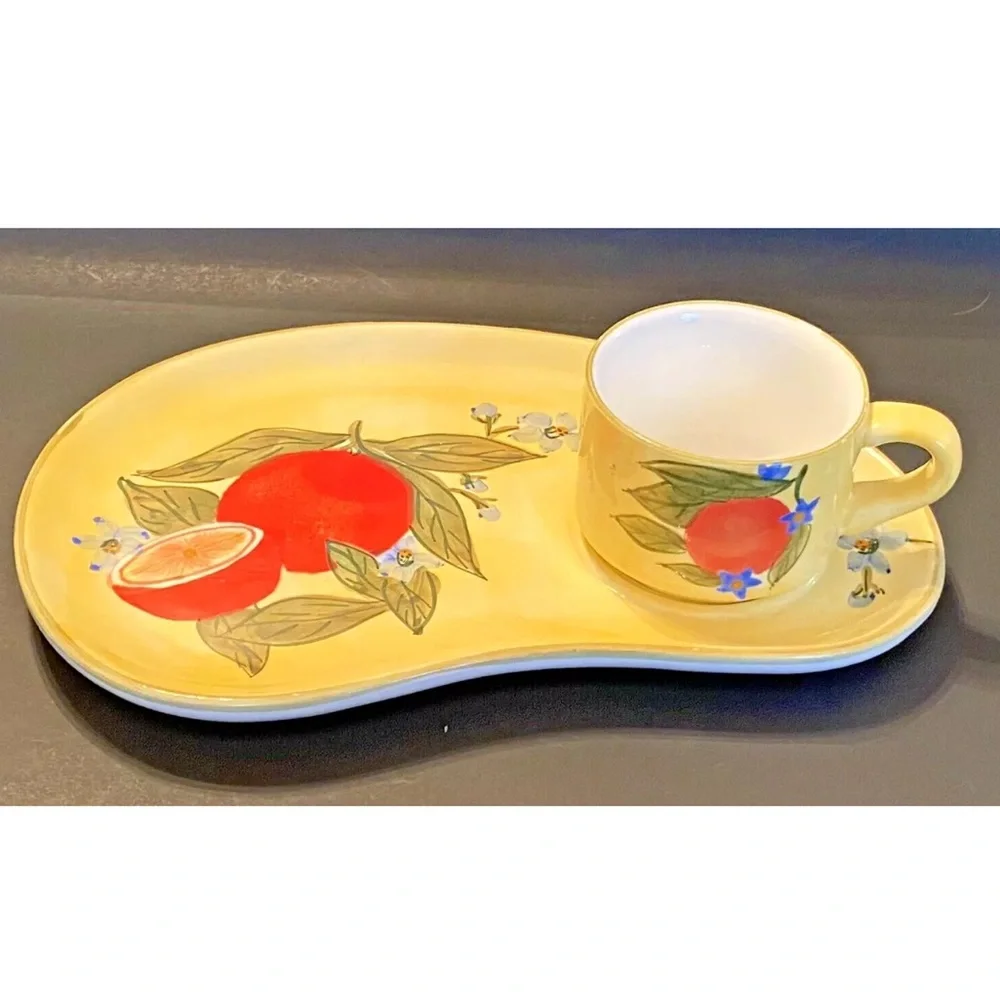 Vintage Lillian Vernon‎ Ceramic Fruit Snack Plate and Mug Set Yellow